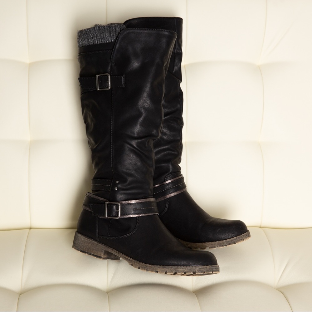 Jellypop Frankie black slouch tall boots.